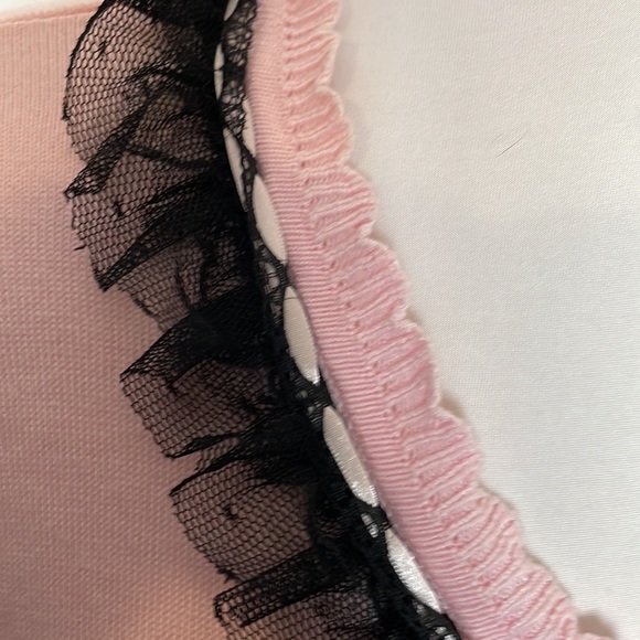 BEREK by Takahe Sakor Pink Knit Cardigan Black Lace Rhinestone Pearl Buttons - Picture 5 of 10